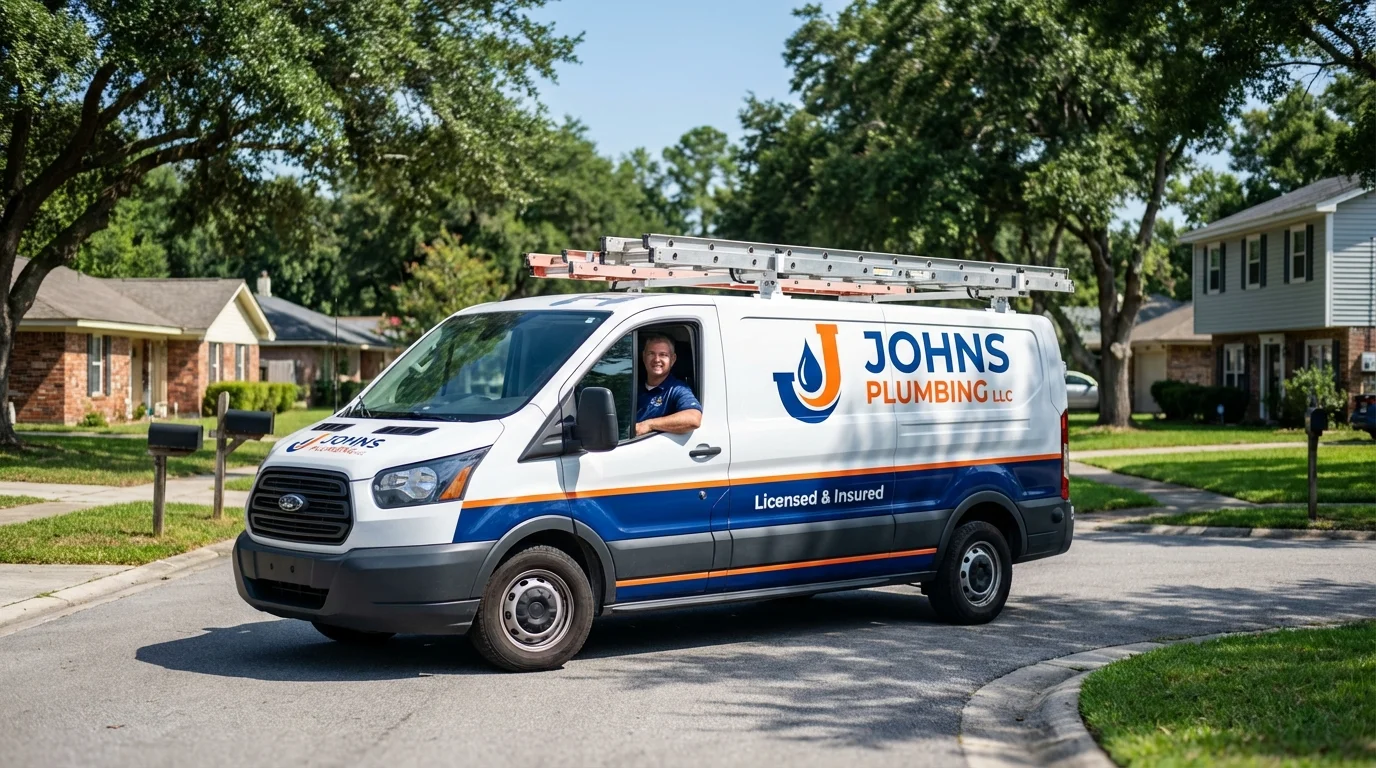 Johns Plumbing LLC service van in Whiteland, IN