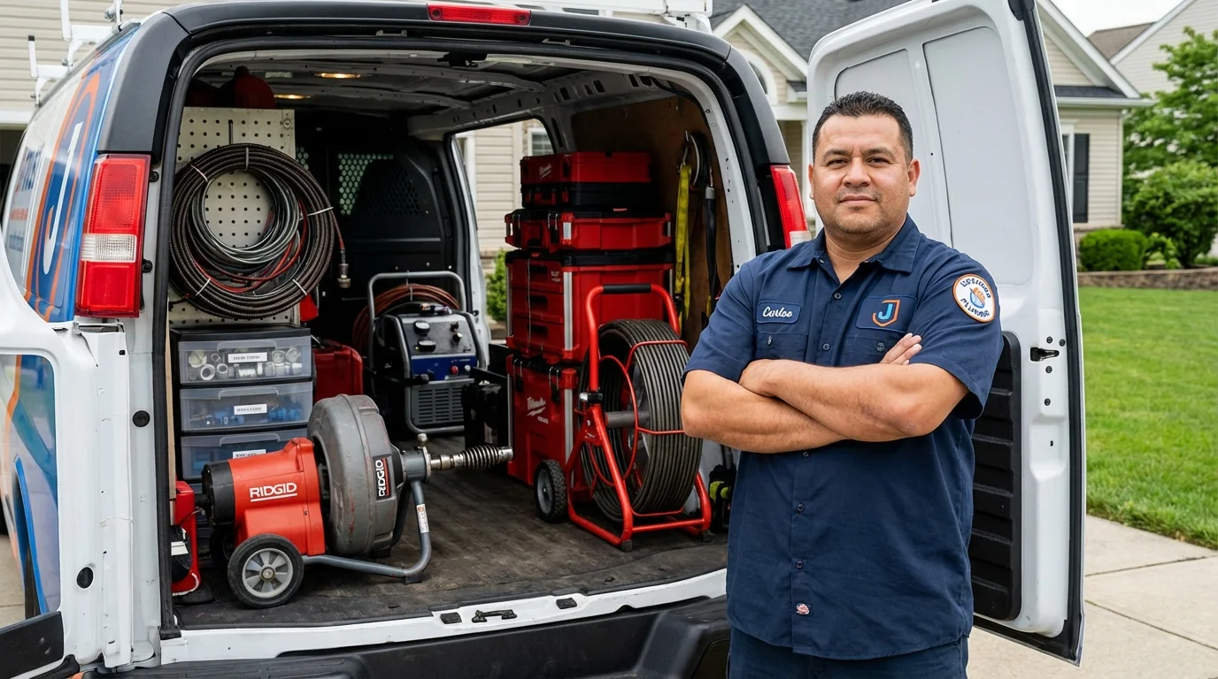 Professional drain cleaning equipment and Johns Plumbing LLC plumber in Whiteland