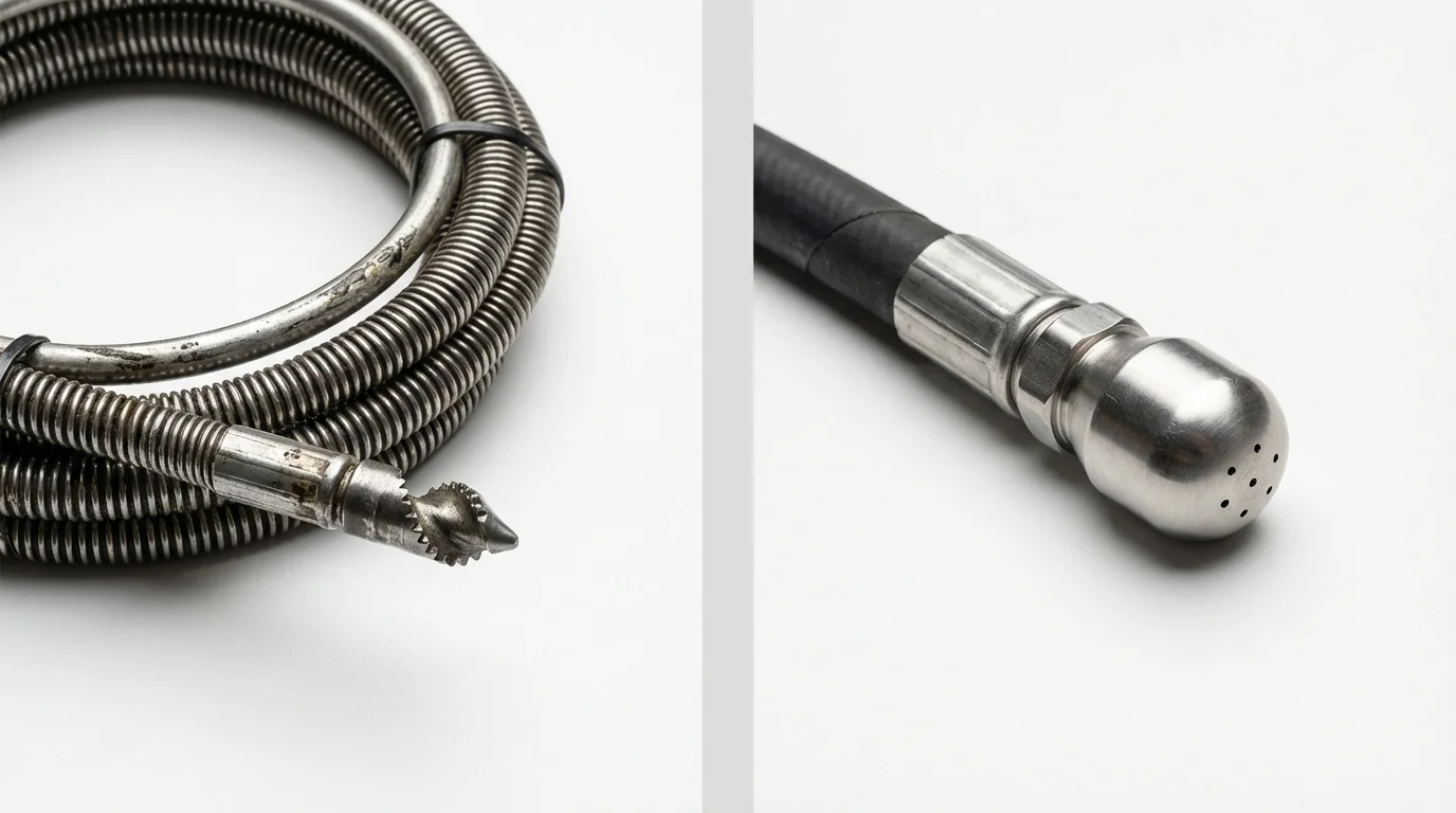Drain snake cable and hydro jetting nozzle used for drain cleaning in Whiteland, IN